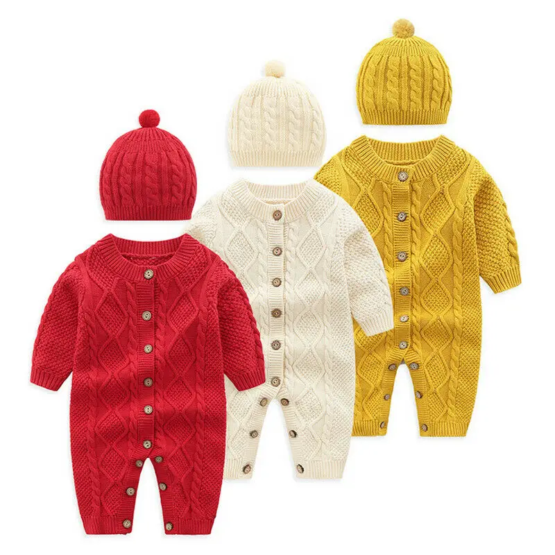 Pudcoco/Новинка года, теплый Детский комбинезон для маленьких мальчиков и девочек от 0 до 18 месяцев, вязаный однобортный комбинезон, одежда, свитер