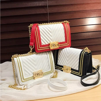 

Crossbody Bag Luxury Pu Leather Patchwork Flap Bag 2020 Clear Metal Buckle Mini Chain Women Handbag Shoulder Chain Messenger Bag