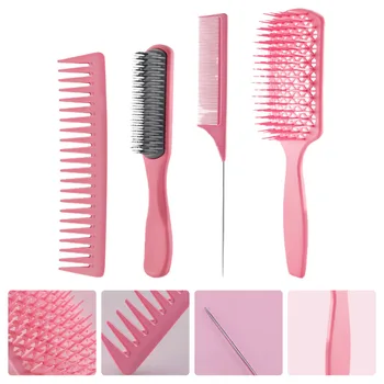 

4Pcs Plastic Styling Comb Women Massage Comb Personal Hairdressing Tool Pink