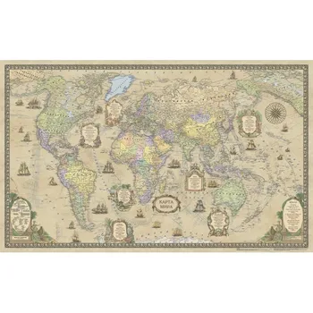

World map. Retro style, on the rails. 1:25 m