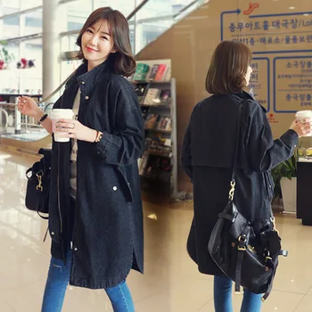 

2019 Autumn New Loose Denim Women Long Windbreaker Women Coat Jeans Denim Jacket