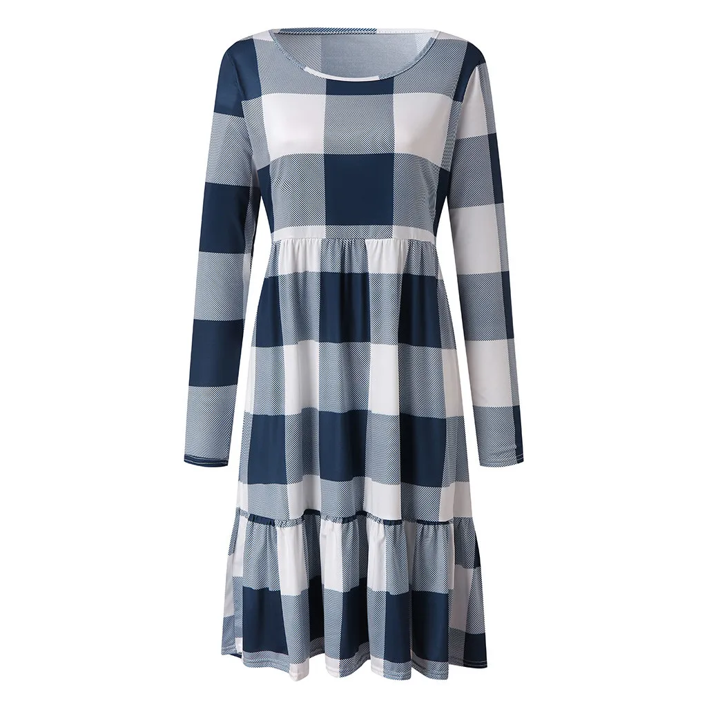 Vestidos ropa mujer, зимние женские клетчатые осенние повседневные свободные винтажные Лоскутные рождественские платья с длинным рукавом, женские вечерние платья