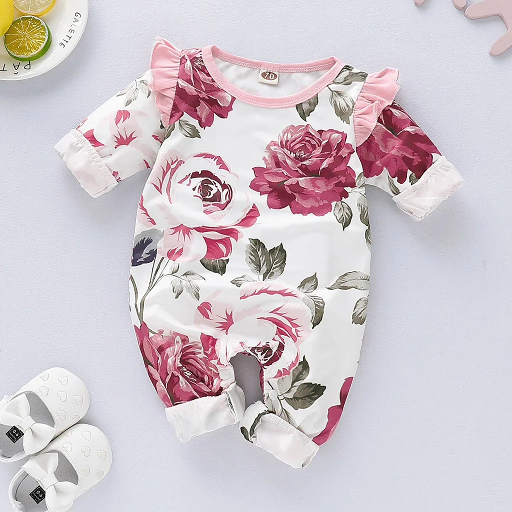 

New Girls' floral print frilly romper Infant Baby Girls Long Sleeve Ruffles Floral Print Romper Jumpsuit Clothes Fashion lady Y4