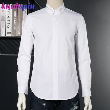 

Brand Bee Embroidery Collar Shirt men Simple design Long sleeve Slim Chemise social Camisas Plus size Casual Cotton Shirts M-2XL