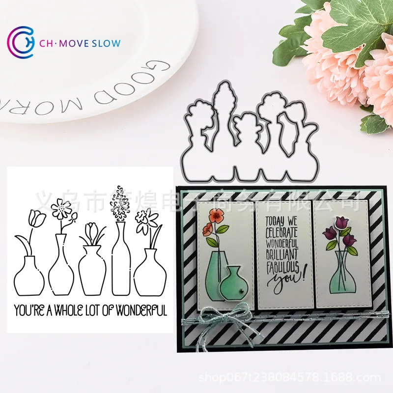 

Flower&Vase Metal CUTTING dies For Scrapbooking card craft making Decor clear stamps and dies set for stitched Embossing mold