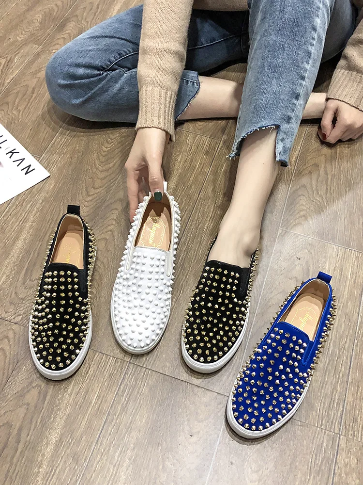 

Summer Shoes Ladies Women Round Toe Rivets Studs Slip-on Casual Female Sneakers 2020 Fashion Women's Loafers With Fur All-Match