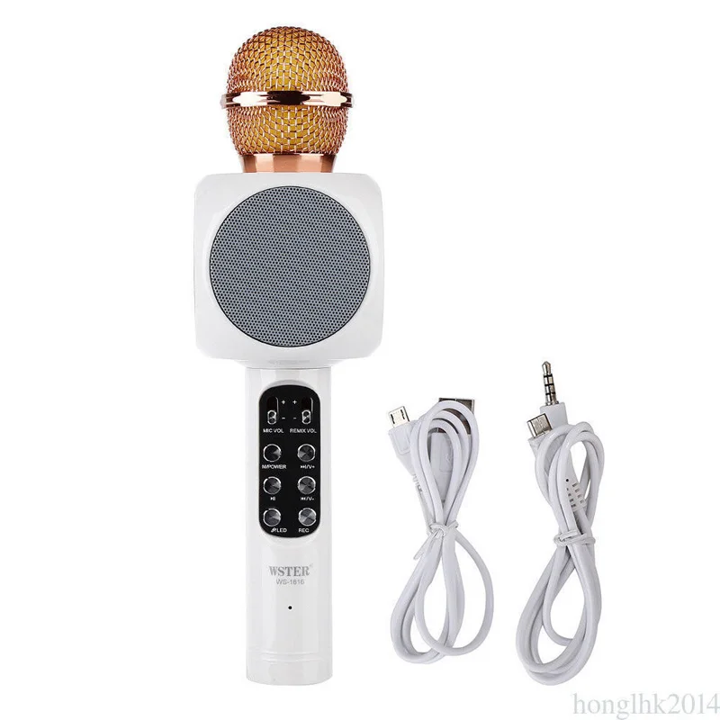 white WS1816 беспроводной Bluetooth домашний KTV караоке микрофон динамик USB разъем светодиодный свет - Цвет: white