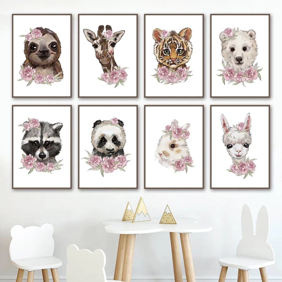 Llama Tiger Sloth Panda Polar Bear Flower Wall Art Canvas Painting Nordic Posters And Prints Wall Pictures Baby Kids Room Decor Llama Tiger Sloth Panda Polar Bear Flower Wall Art Canvas Painting Nordic Posters And Prints Wall Pictures Baby Kids Room Decor