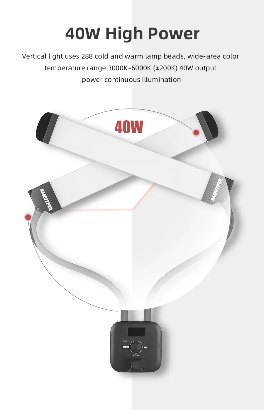 AMBITFUL 40 Вт 3000 К-6000 К Двойные руки заполняющий светодиодный светильник длинные полосы светодиодный светильник с ЖК-экраном для фотостудии прямая трансляция