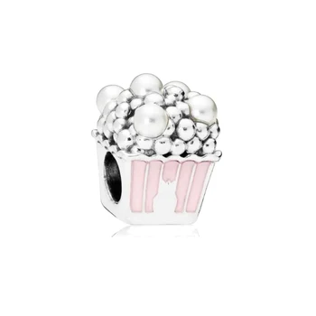 

Real 925 Sterling Silver Bead Pink Drop Glue Pearl Popcorn Beads Fit Original Pandora Bracelet For Women Diy Jewelry