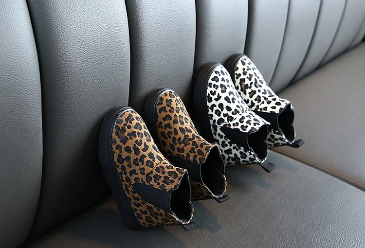 Kids Autumn Winter Leopard Boots Canvas Cotton Slip-on Children Girls Casual Shoes Boys 1-6 Years Kids Ankle Boots TX010