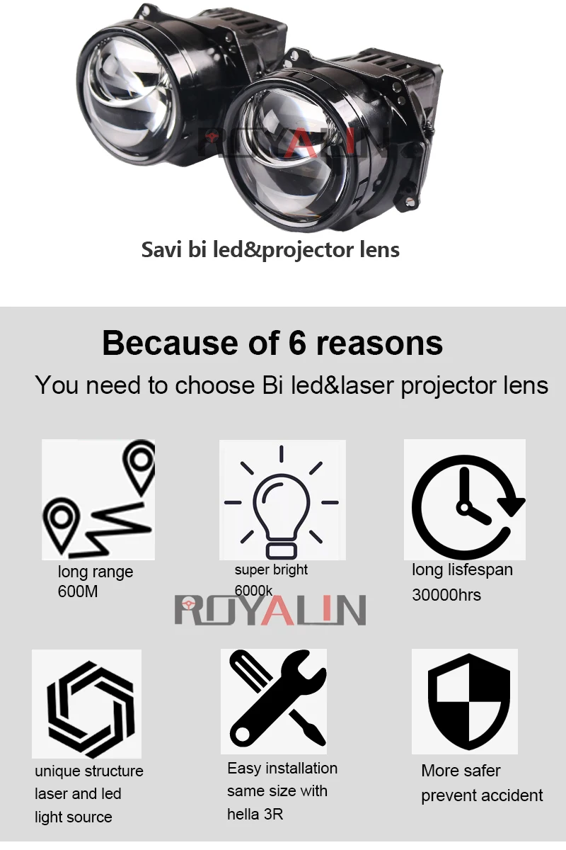 ROYALIN Bi светодиодный лазерный проектор, фары для автомобиля, объектив 3,0 дюймов, дальний/ближний свет, 35 Вт, 6000 К, универсальные автомобильные фары, модификация, стиль