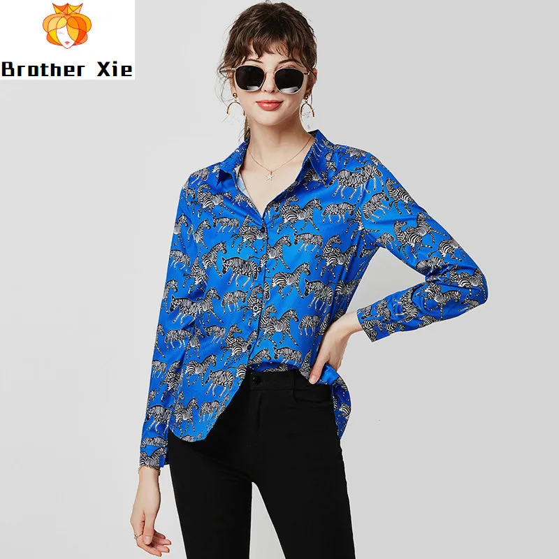 

Fashion Animal Zebra Print Women Blouses 2020 Loose Leisure Long Sleeve Blouse Shirt Turn Down Collar Ladies Tunic Tops Blusas
