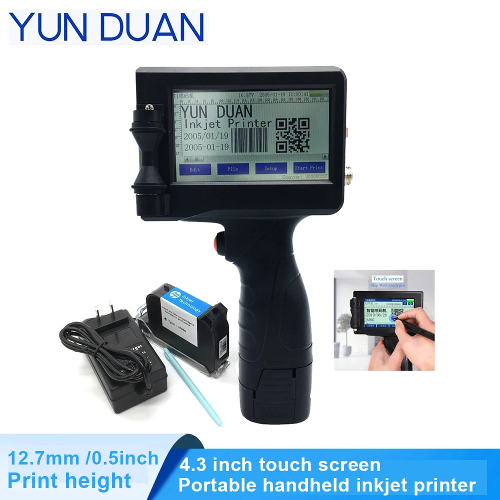 4.3 Inch Touch Screen Portable Inkjet Printer Date/QR Code /Label Printer Inkjet Machine USB Handheld Inkjet Printer