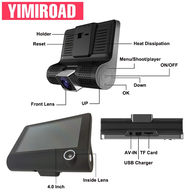 YIMIROAD B8 Мини Автомобильный видеорегистратор Двойной видеорегистратор фронтальная и задняя камера с объективом заднего вида монитор парковки Автомобильный видеорегистратор s