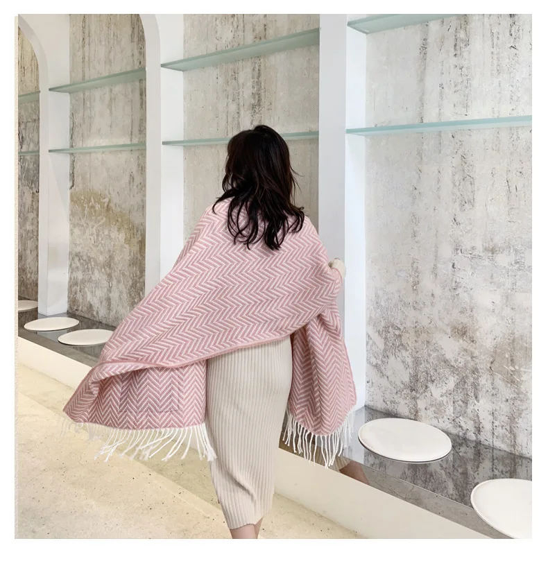 Flash Deals veJK7 2019NEW Autumn Winter cashmere Scarf shawl for women striped pockets warm thick ladies scarves large blanket stole poncho women