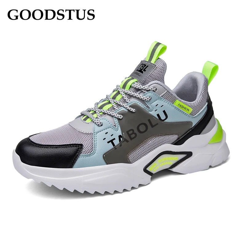

GOODSTUS Men Mesh Clunky Sneaker Breathable Thick Soft Bottom Comfortable Height Increase Lace-Up Fashion Male Sport Shoes