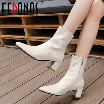 

FEDONAS Concise High Heels Female Chelsea Boots Winter Warm Genuine Leather Women Ankle Boots Dancing Shoes Woman Plus Size