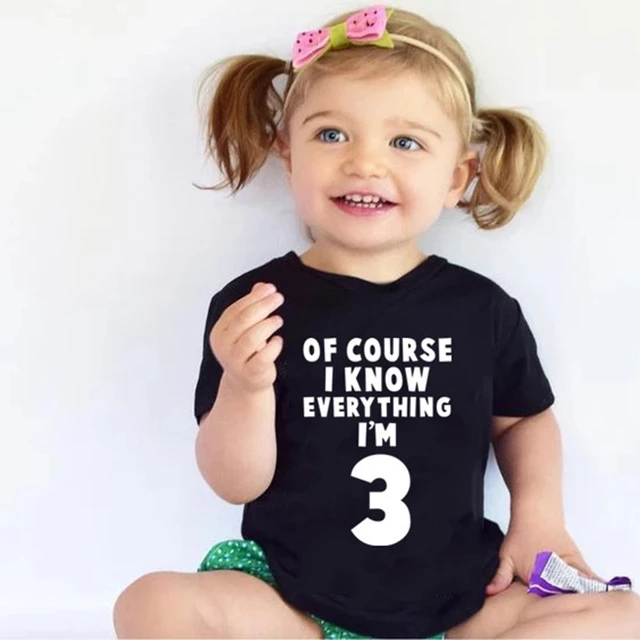 T-shirt drôle à manches courtes pour enfants, bien sûr, je sais tout, je  suis 3 enfants, anniversaire de 1 à 10 ans, t-shirt noir pour garçons et  filles - AliExpress