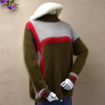 

women female new autumn spring loose long sleeve turtleneck rabbit fur knit sweaters multicolor mink cashmere pullover coat