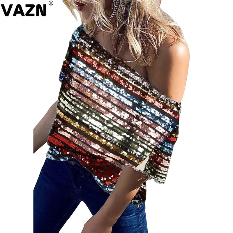 VAZN, осенняя, цветная, с принтом, для молодых девушек, для офиса,, футболка с открытыми плечами, модная, Mujer, с длинным рукавом, футболка для ночного клуба