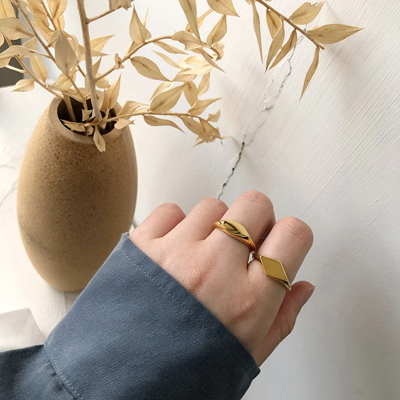 Peri'sBox 2 Designs Oval Horse Eye Rings Rhombus Geometric Rings for Women Titanium Steel Minimalist Jewelry 2020 - Image 3