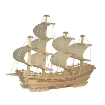 

3D Wooden Puzzle Toy DIY Laser Cutting Ship Carousel Church Tower Assembly Desk Decoration Gift