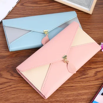 

Female Long Coin Purse Leaf Hit Color Card Holder Key Card Coin Holders Pouches Fashion Flap Wallet Money Bags