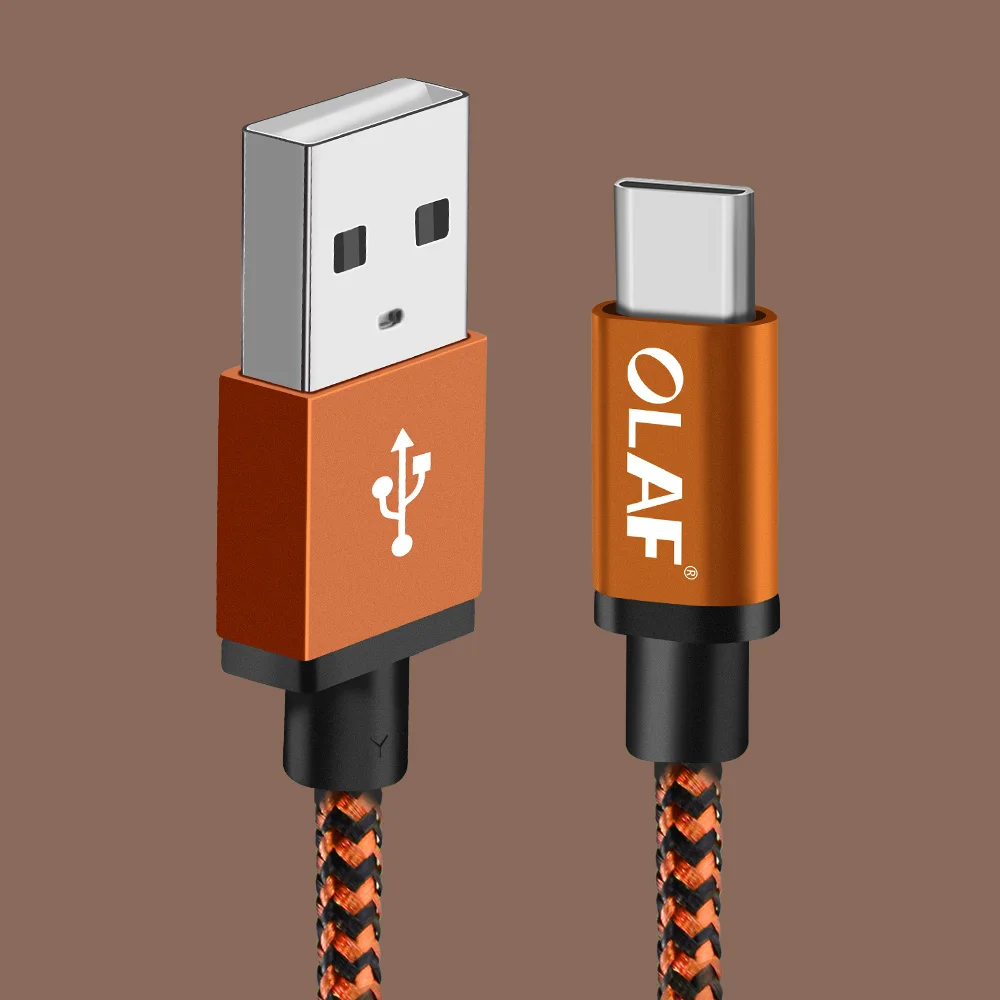 Олаф нейлоновый Плетеный usb type-C кабель 1 м 2 м 3M Синхронизация данных Быстрая зарядка USB C кабель для samsung S9 S10 Xiaomi mi9 mi8 huawei type-c - Цвет: Orange