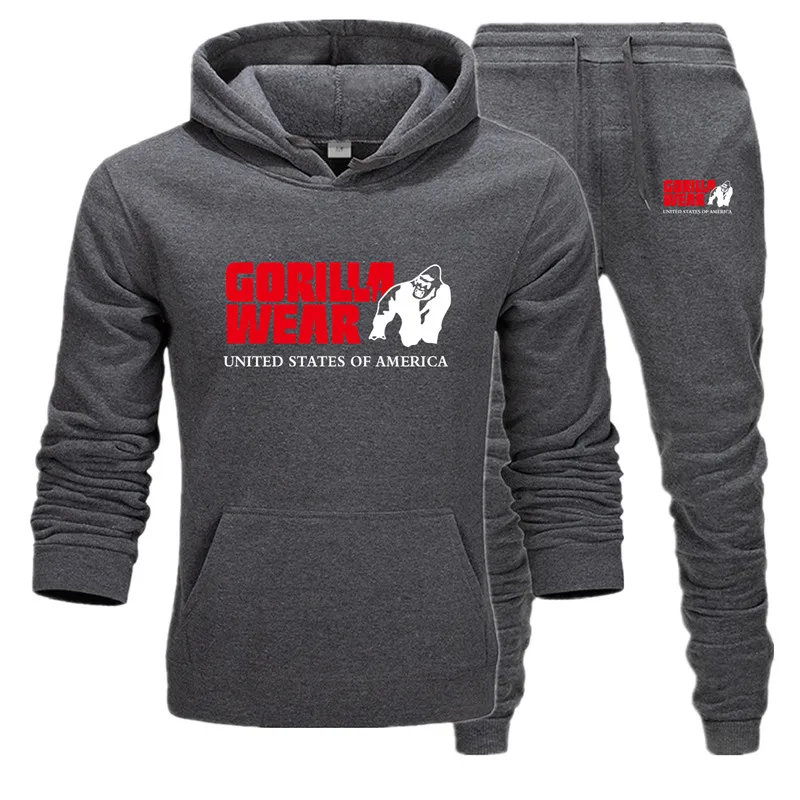 

Tracksuit Fashion GORILLA WEAR Sportswear Two Piece Sets All Cotton Fleece Thick hoodie+Pants Sporting Suit