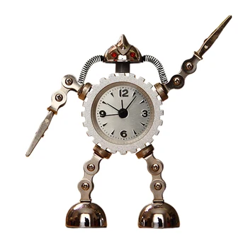 

Mini Alarm Clock Robot Kids Gift Children Light Table Analog Practical Metal Desktop Cartoon Decorative