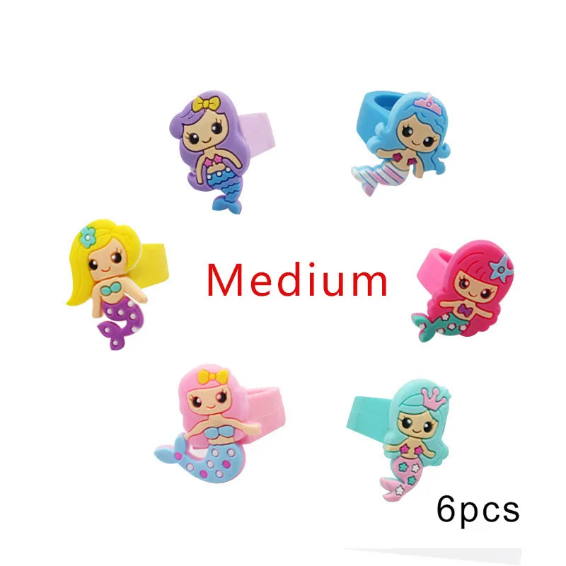 6pcs 10pcs Environmental Unicorn Mermaid dinosaur Ring Girl boy chindren PVC Silicone Ring Handmade Children's Cartoon Ring 