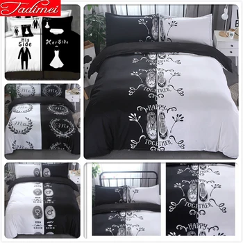 

200x200 228x228 Duvet Cover Pillowcase Bedding Set Adult Couple Lover Black White Soft Cotton Bed Linen Double Queen King Size