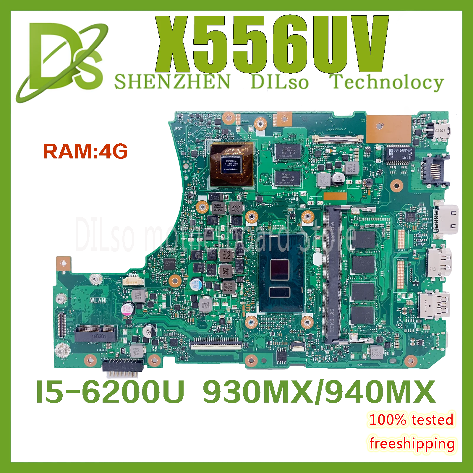 KEFU X556UV Laptop Motherboard For ASUS X556U X556UR X556UQK X556UJ X556UQ Mainboard With I5-6200U 930MX/940MX 100% Tested DDR4 |