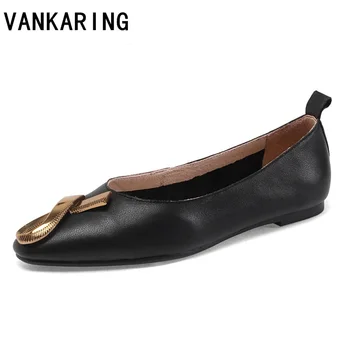 

new women flats soft genuine leather loafers pointed toe casual shoes woman slip-on bowtie flats leather women shoes office lady