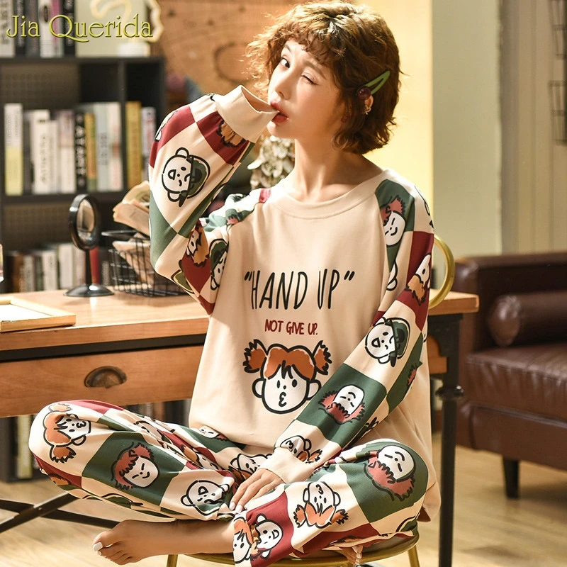 2277 Loungewear женский пижамный комплект с длинными рукавами, гофрированная манжета, брюки, Хлопковая пижама, принт клубники, пижамы, Осенний женский пижамный комплект - Color: 2277