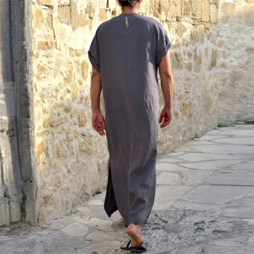 Саудовская Арабская Дубай мужской мусульманский кафтан ТОБ Ближний Восток турецкий исламский традиционный v-образный вырез хлопок Jubba халаты винтажная длинная рубашка