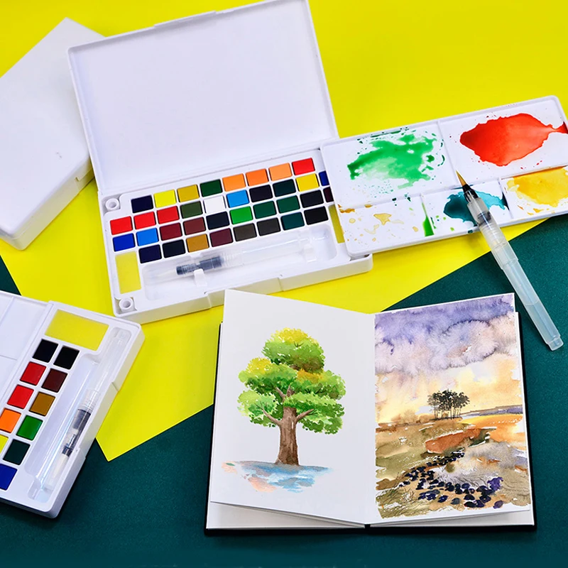 SeamiArt 12/18/24/36Color Transparen Watercolor for Kids Painting Drawing Solid Watercolor Art Paint Supplies 6
