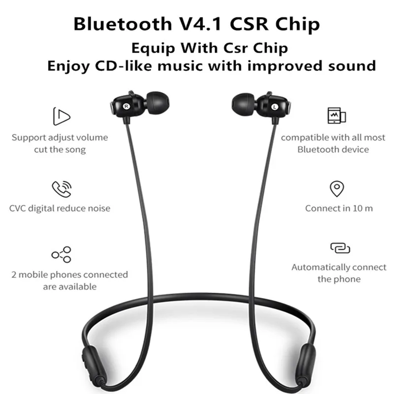 S6 Neckband Wireless Bluetooth Earphone Sport headset with Microphone For iPhone 7 8 X samsung xiaomi huawei android