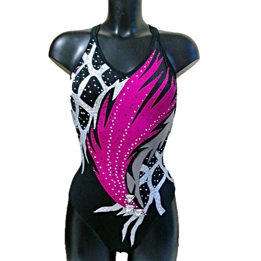Girls Synchronized Swimming Suits Black Swimwear Stretchy Rhythmic