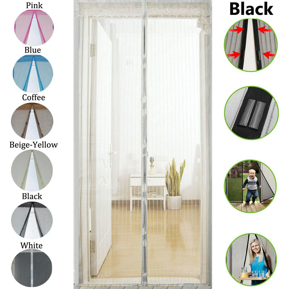 Magnetic Fastening Magic Curtain Fly Bug Insect Mosquitos Screen Print Door Mesh