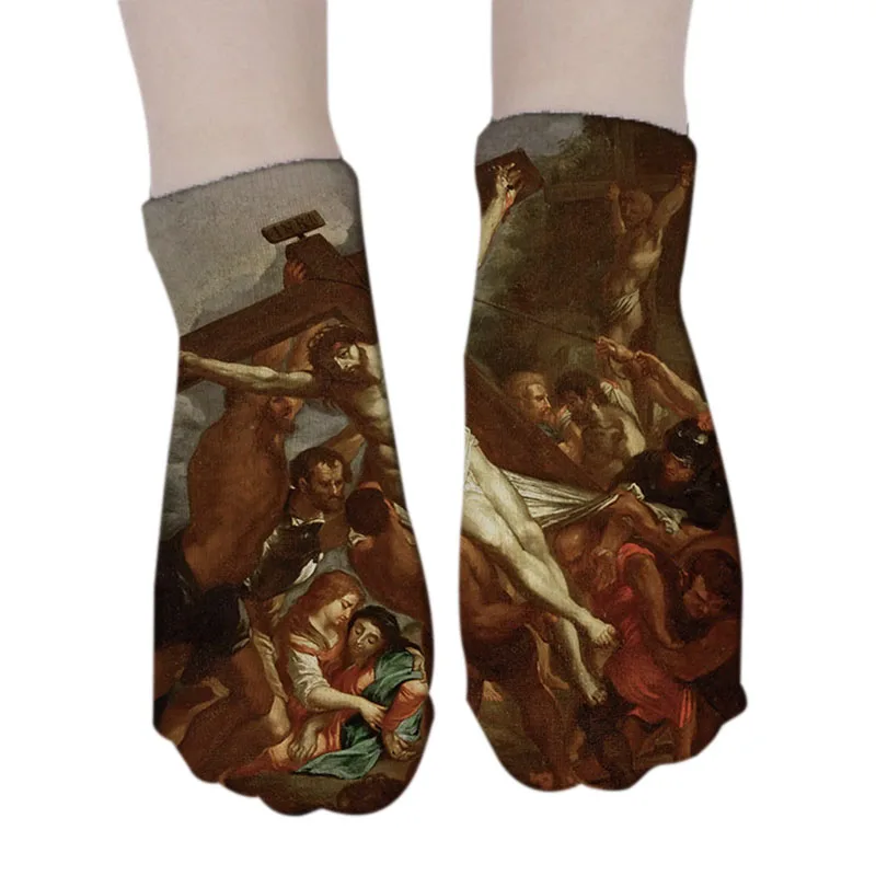 Новые мужские и женские хлопковые носки с 3D принтом Harajuku, носки с древним искусством, визуально прочные носки с принтом маслом, носки унисекс