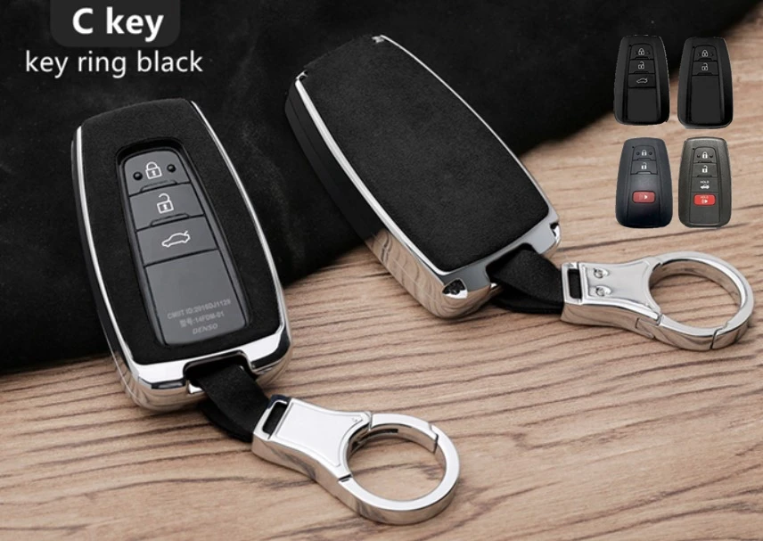 C key ring black Ткань замши автомобиля кожаного брелка для ключей держатель чехол для Toyota CHR C-HR Prado Camry Avalon Prius Corolla RAV4 LandCruiser 2/3/4 кнопки - Название цвета: C key ring black