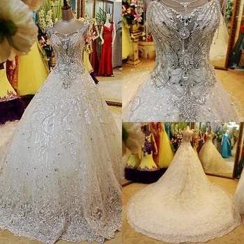 شراءالعرف كريستال الخرز الدانتيل الترتر فساتين زفاف فاخرة 2021 خمر زي العرائس Mariee Vestidos De Noiva