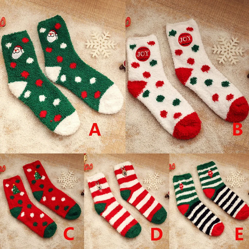 1 Pair Winter Women Socks Warm Wool Christmas Mid-calf Socks Woolen Snowflake Deer Comfortable Gift Girls Cute Meias Drop 1015