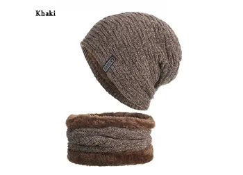 

Autumn and winter knit hat + bib suit New plus velvet horizontal and vertical cloth hat men's gray black 6 color elastic warm ha