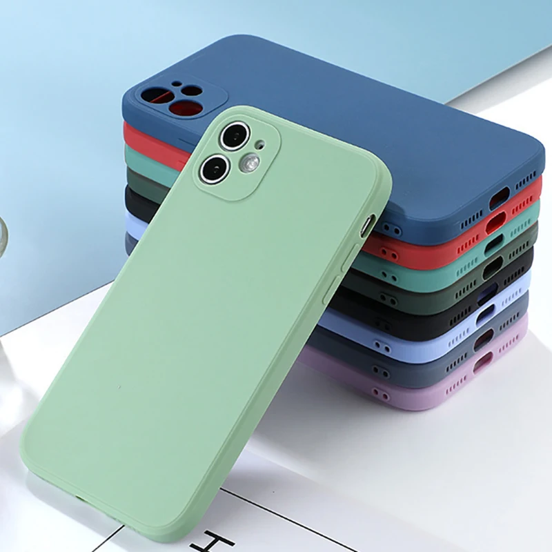 Official Square Silicone Shockproof Soft Phone Case For iPhone 11 12 13 Pro Max Mini X XS XR 7 8 Plus SE 2 2020 Candy Back Cover | Мобильные