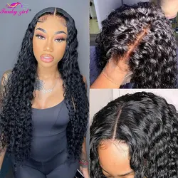 Water Wave Human Hair Lace Closure Wigs 180% Natural Wavy Lace Closure Wig Pre Plucked Bleached Knots Peruvian Remy Human Hair