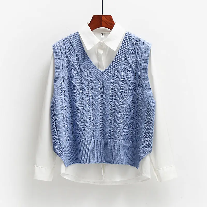 2020 Spring And Autumn Sleeveless Knitted Sweater Vest Vest Coat Vest Korean Women’s Loose College Style