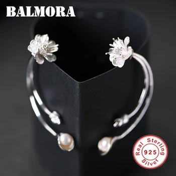 

BALMORA Original 100% Pure 925 Sterling Silver Pearl Stud Earrings For Women Solid Silver Ear Stud Flower Earring Jewelry Gift